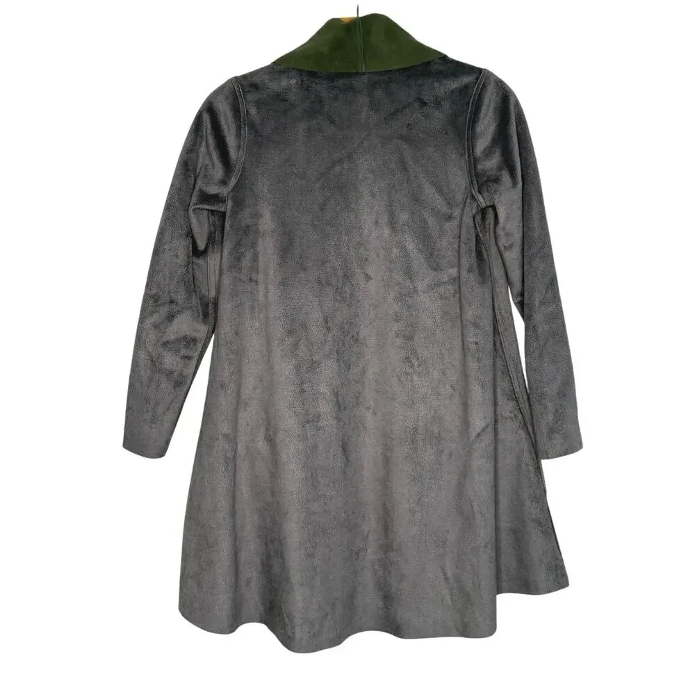 NWT LOGO LORI GOLDSTEIN Reversible green/gray fleece open cardigan size XXS
